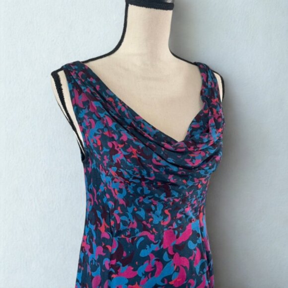 Conditions Apply Anthropologie Cowl Neck Midi Dress Size 2 - Blue Pink Print EUC - Picture 3 of 6